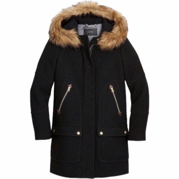 J. Crew Chateau Parka in Italian Stadium-Cloth Wool Black Size 00 - Picture 3 of 10